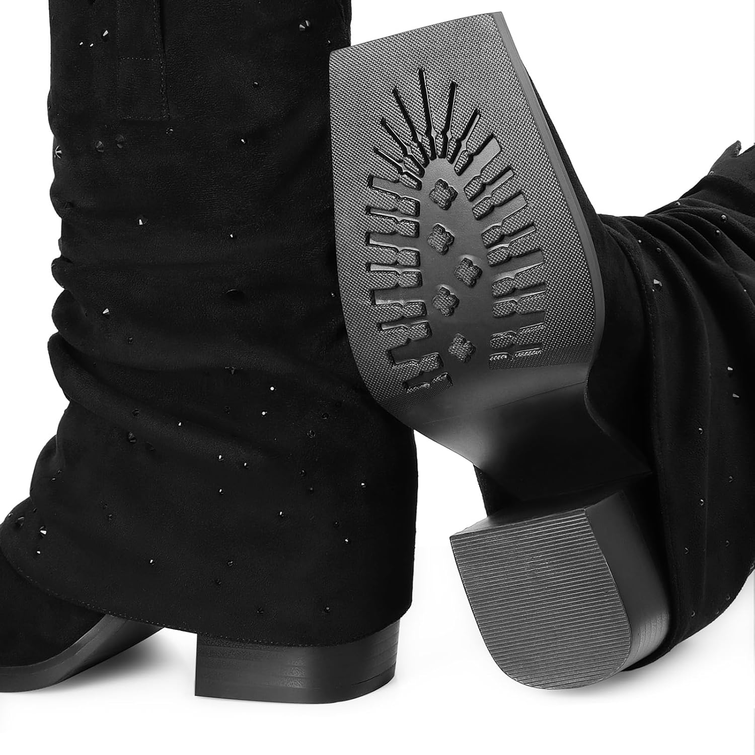 Cowboy Boots for Women Cowgirl Mid Calf Square Toe Fold Over Chunky... - Picture 48 of 56