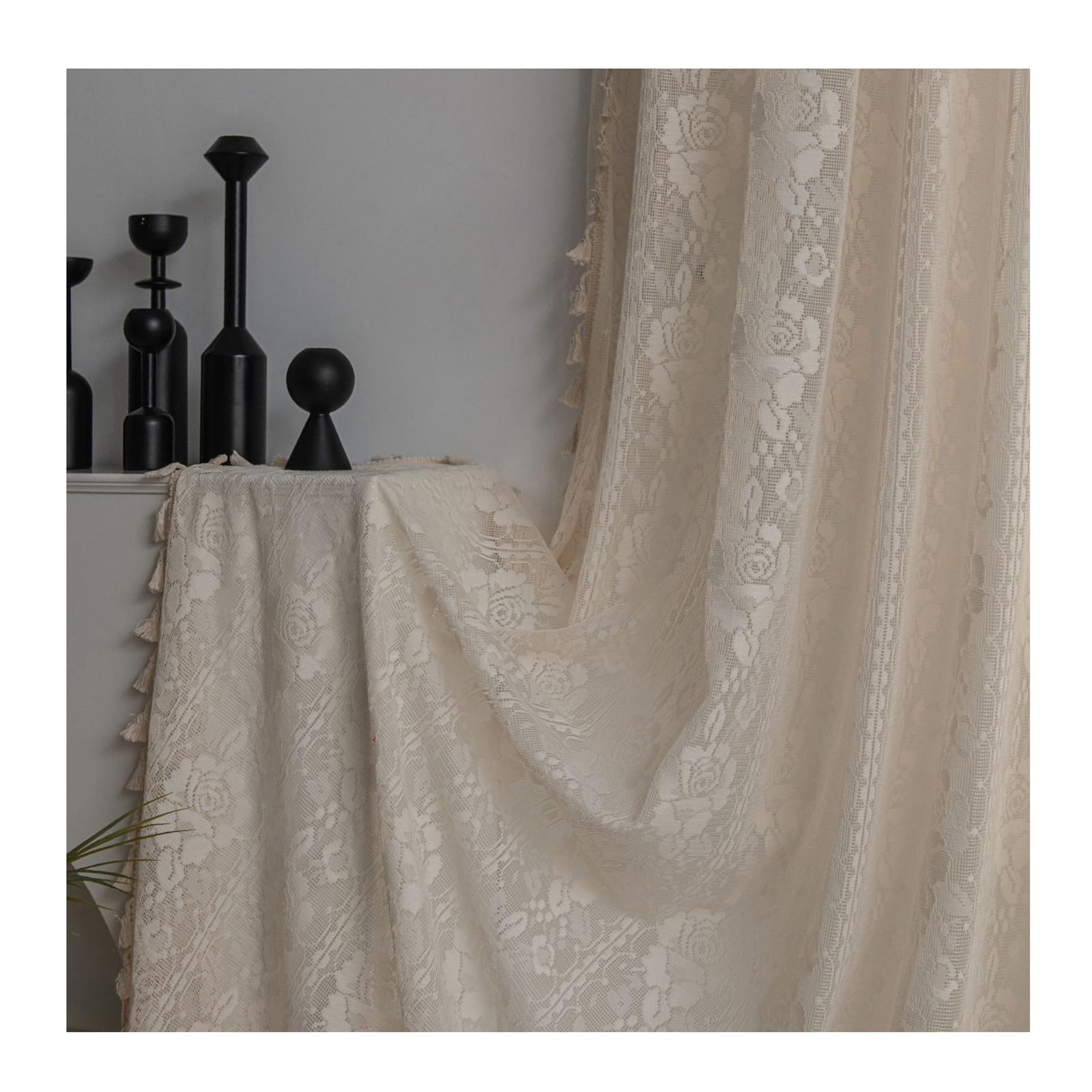 Kwiatowe koronkowe zasłony, 2 sztuki 300 x 240 cm, tkanina bawełniana, kieszeń na pręt, idealne do salonu i jadalni 150 x 240 cm każdy elegancki wystrój domu