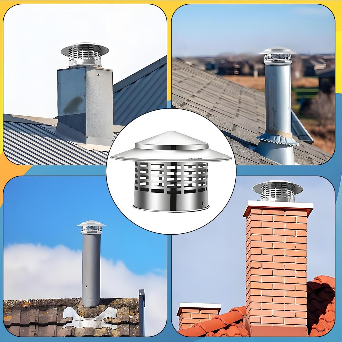 Sombrerete Chimenea Para Tubo 75 110 160 200 220 300mm Antilluvia Sombrero De Chimenea Acero Inoxidable Campana De Ventilación Para Todo Tipo De Clima(300mm/11.8in 1pack)