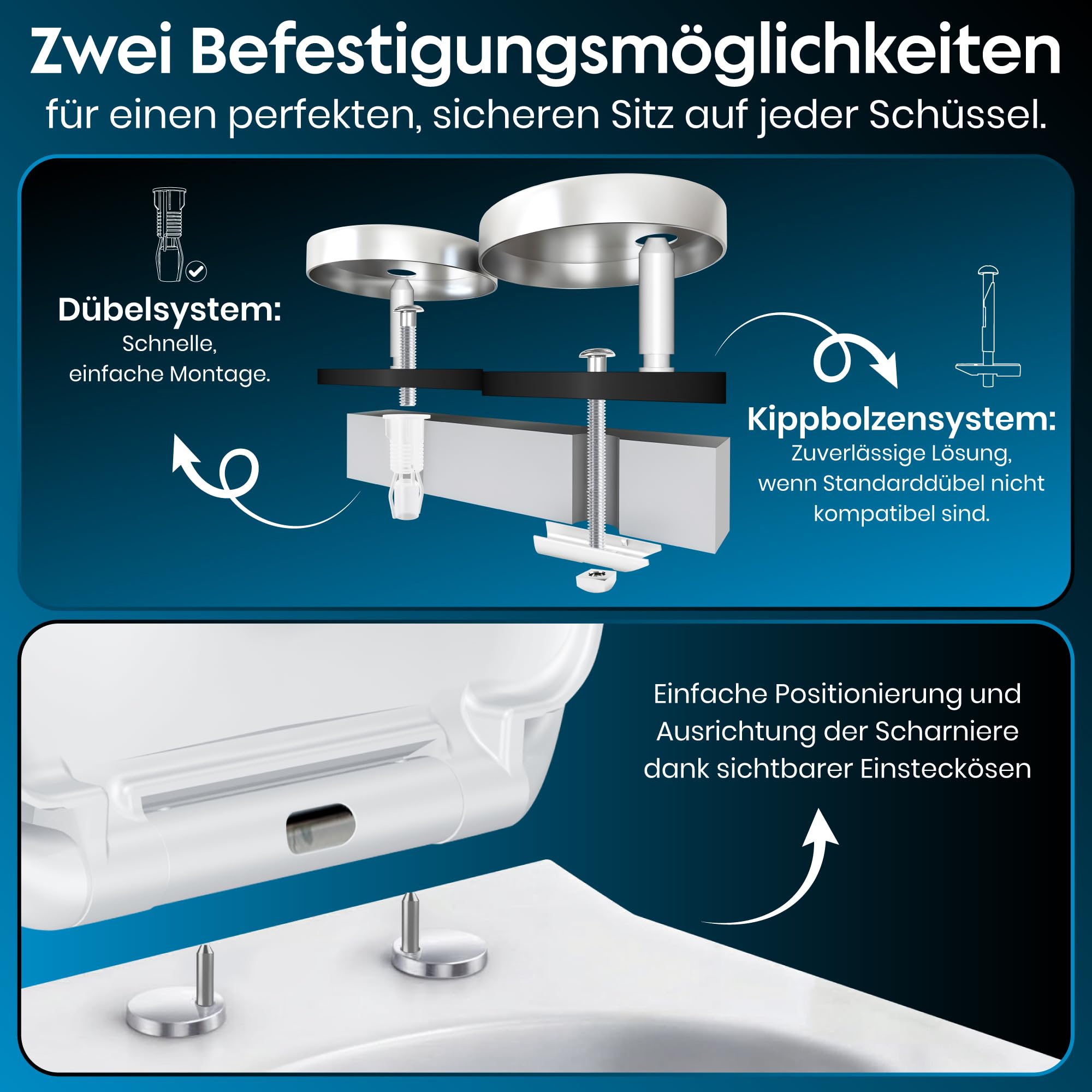 Premium WC Sitz mit Absenkautomatik Oval – Toilettendeckel Weiß aus antibakteriellem Duroplast – Klodeckel mit Quick-Release & UV-Schutz – Inkl. Montage-Schablone & Edelstahl-Befestigung
