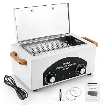 2.0L 220C 428F High Temperature Autoclave Sterilizer, Dry Heat Nail Sterilizer Machine with Timer for Nail Tools Esthetician Barbers Tools, 110V, CH-360T