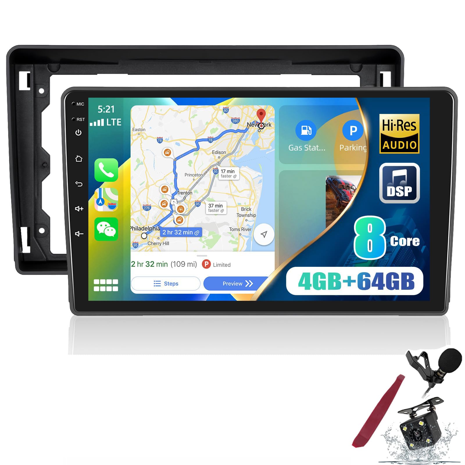 8-rdzeniowy Qualcomm Snapdragon 4G 64GB Android odtwarzacz dla F-ord Fiesta, Focus, Kuga, Transit Connect z CarPlay 9-calowy ekran dotykowy IPS, radio samochodowe z Hi-Res DSP, GPS, BT,K1 pro plus