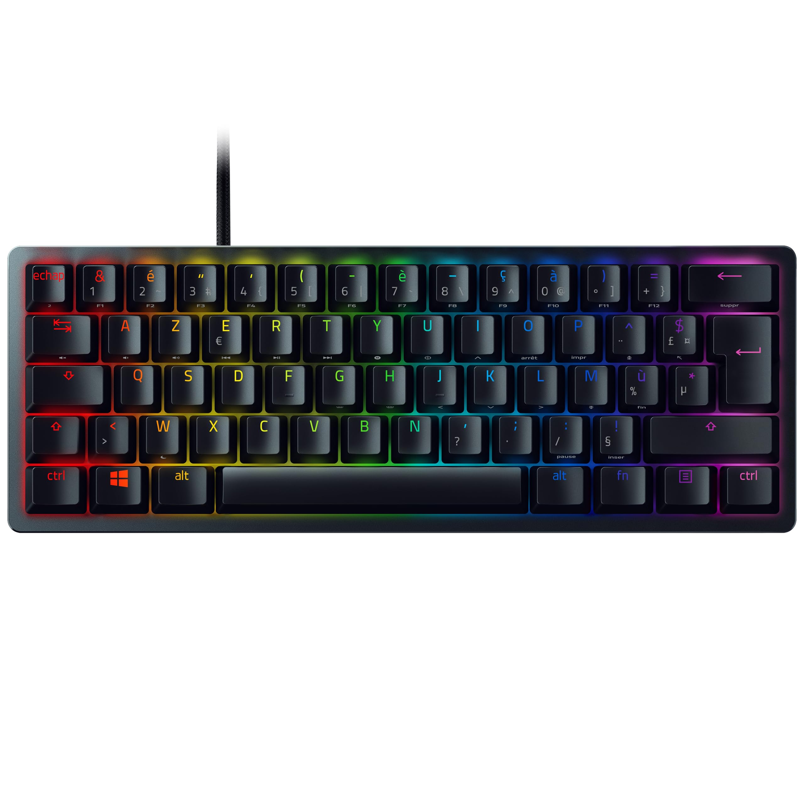 Razer Huntsman Mini (Switches Violets) - Clavier Gamer Compact à 60% (Switches Opto-Mécaniques Clicky, Touches en PBT, Câble USB-C Détachable) Clavier AZERTY | Noir