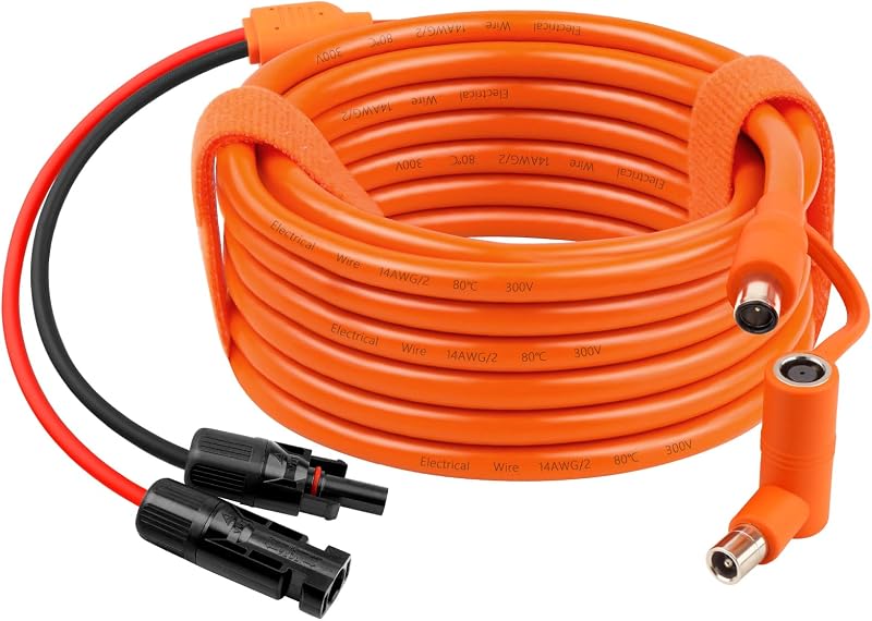 XRDS -RF Solar Connector to DC 8mm Extension Cable 30FT, 14/12AWG Heavy Duty Adapter Cord with DC 7909 & 8020 for Jackery Explorer 240/500/1000/1500/2000 Pro, Portable Power Station (Orange)