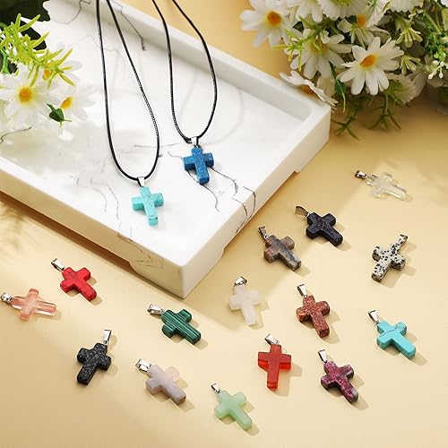 Miniatura 7 de Fumete 100 dijes de piedra natural de varios colores con 100 cuerdas cruzadas de cristal de cuarzo para chakras para hacer joyas, collares, aretes,