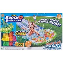 Bunch O Balloons Water Slide Wipeout 2 Lane + 5 Balloon Bunches 165+ Water Balloons by ZURU Rapid-Filling Self-Sealing Balloons, for Outdoor, Family, Friends, Children Summer Fun