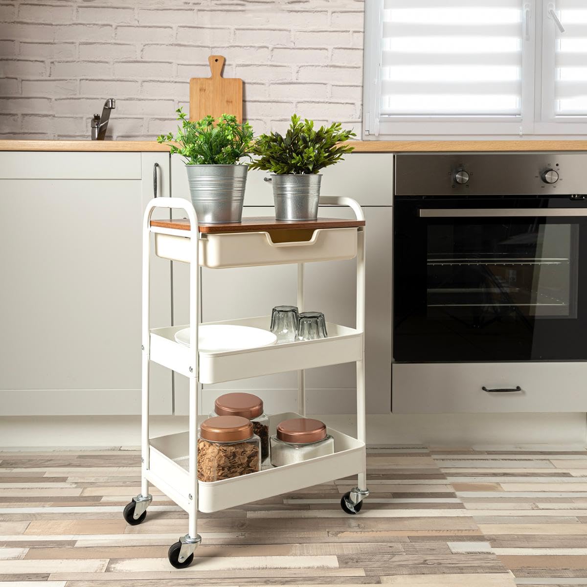 Quid Carrito Multiusos Garbo de Acero Carbonatado 46,5x30,5x75cm | Blanco, Acero Carbonatado, 46,5x30,5x75cm