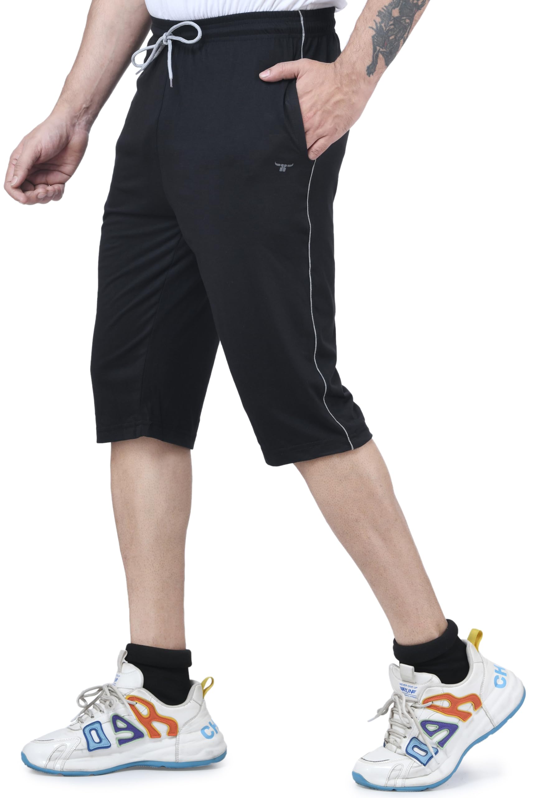 i bulls Hosiery Cotton Regular Fit Three Quarters/Three Fourths/Three by Fourth /3/4 / Capri for Men- Casual/Sports Wear with One Side Zip Lock Pocket.-picture-49