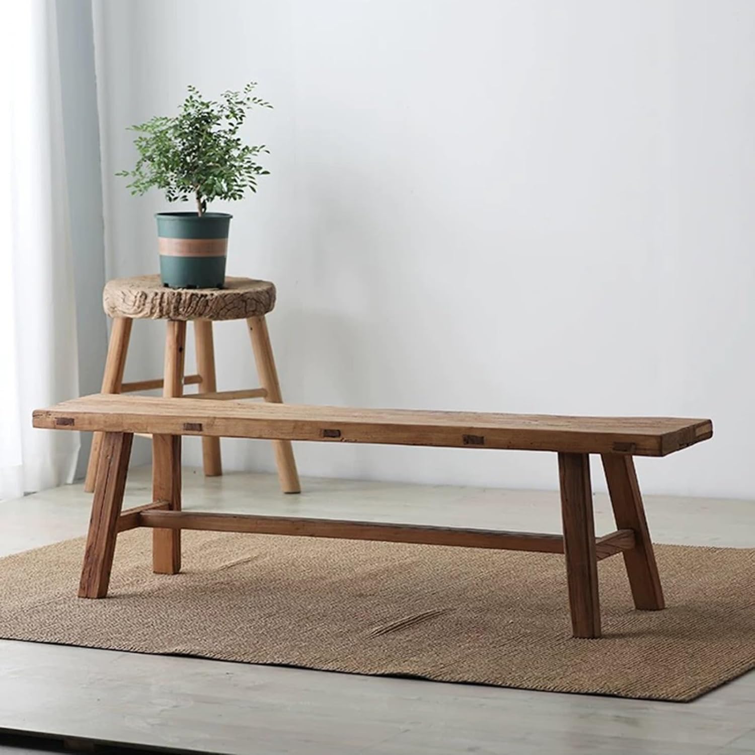 Dining Bench, Dining Room Bench, Wood Bench, with Armless Design, Farmhouse Entryway Bench for Kitchen, Living Room, Bedroom, Sturdy and Stable, Natural(160cm/62.9in)