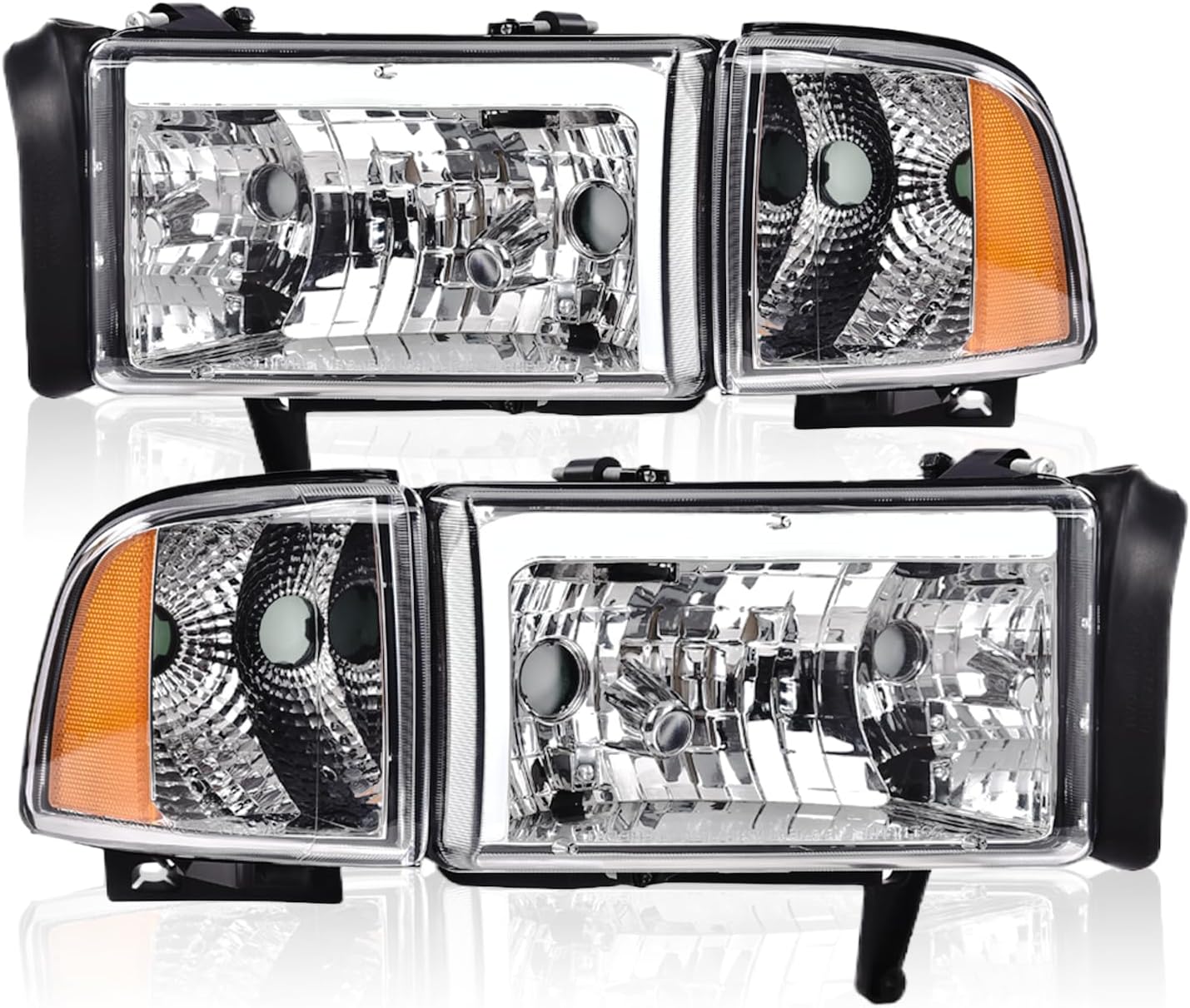 PIT66 LED Headlights, Compatible with 1994-2002 Dodge Ram 1500 1500 1994-2001/Ram 2500 3500 1994-2002 (Not Fit Sport & Ram Van Model) Headlamps Assembly Clear Lens Clear Housing Amber Reflector