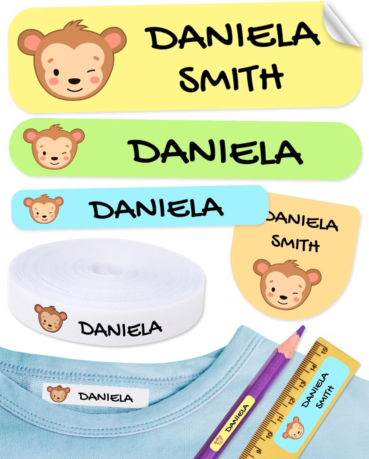 620 Custom Name Labels for Clothing & School Supplies – 400 Iron-On Fabric Labels + 220 Waterproof Stickers for School, Daycare & Nursing Home