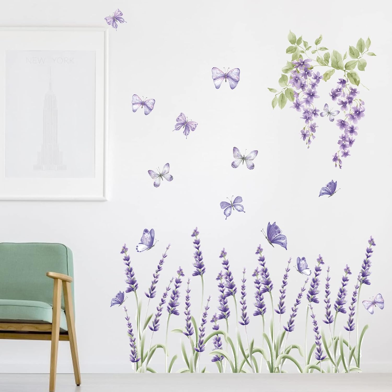 CIWEI Lavender Flowers Wall Decals Garden Floral Wall