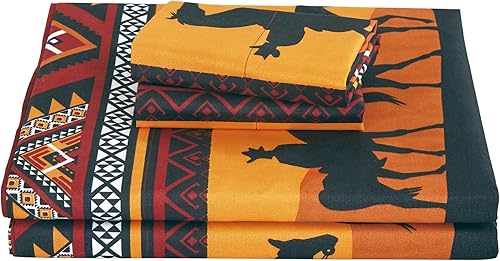 Vista 144 de Chezmoi Collection Juego de sábanas de 4 piezas tamaño King, color blanco, gris, negro, oso pardo, lobos, alces, pino, montaña, estampado, Estampado