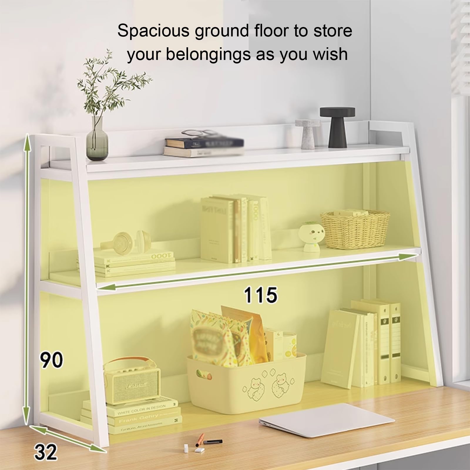 Libreria multiuso da scrivania, a 2 ripiani, per scrivania e dormitorio, elegante espositore per organizzare libri e accessori