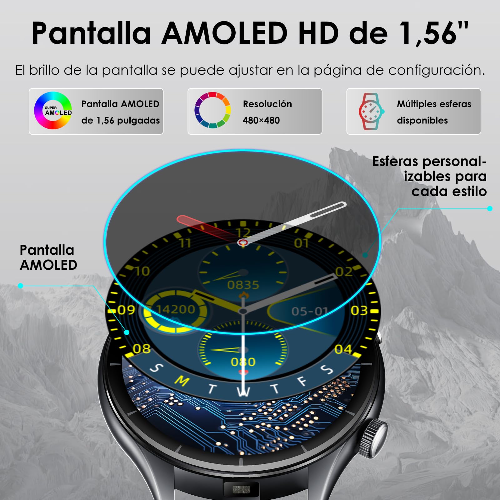 2026 Reloj Inteligente con ECG Presion Arterial 24H Pulsómetro,Hombre Mujer | Reloj Salud Pantalla AMOLED 1,56", Composición Corporal/HRV/Sueño/SpO2/Temperatura Corporal/IMC/30sMini Chequeo/Lámpara LED
