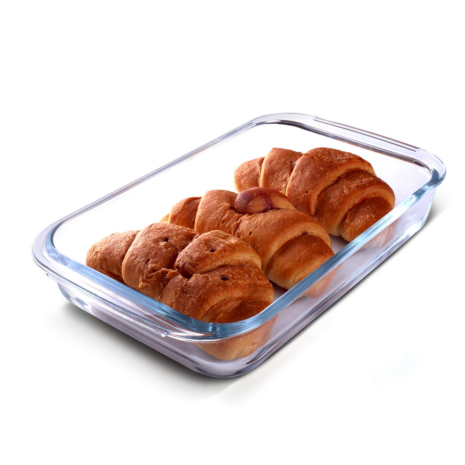 ABOUT SPACE Baking Tray - Borosilicate Clear Glass Baking Dish Microwave, Dishwasher, Freezer Safe Rectangular Serving Tray with Handle for Storing, Cooking (25.5 x 18.5 x 9 cm) Transparent - 1000 ml