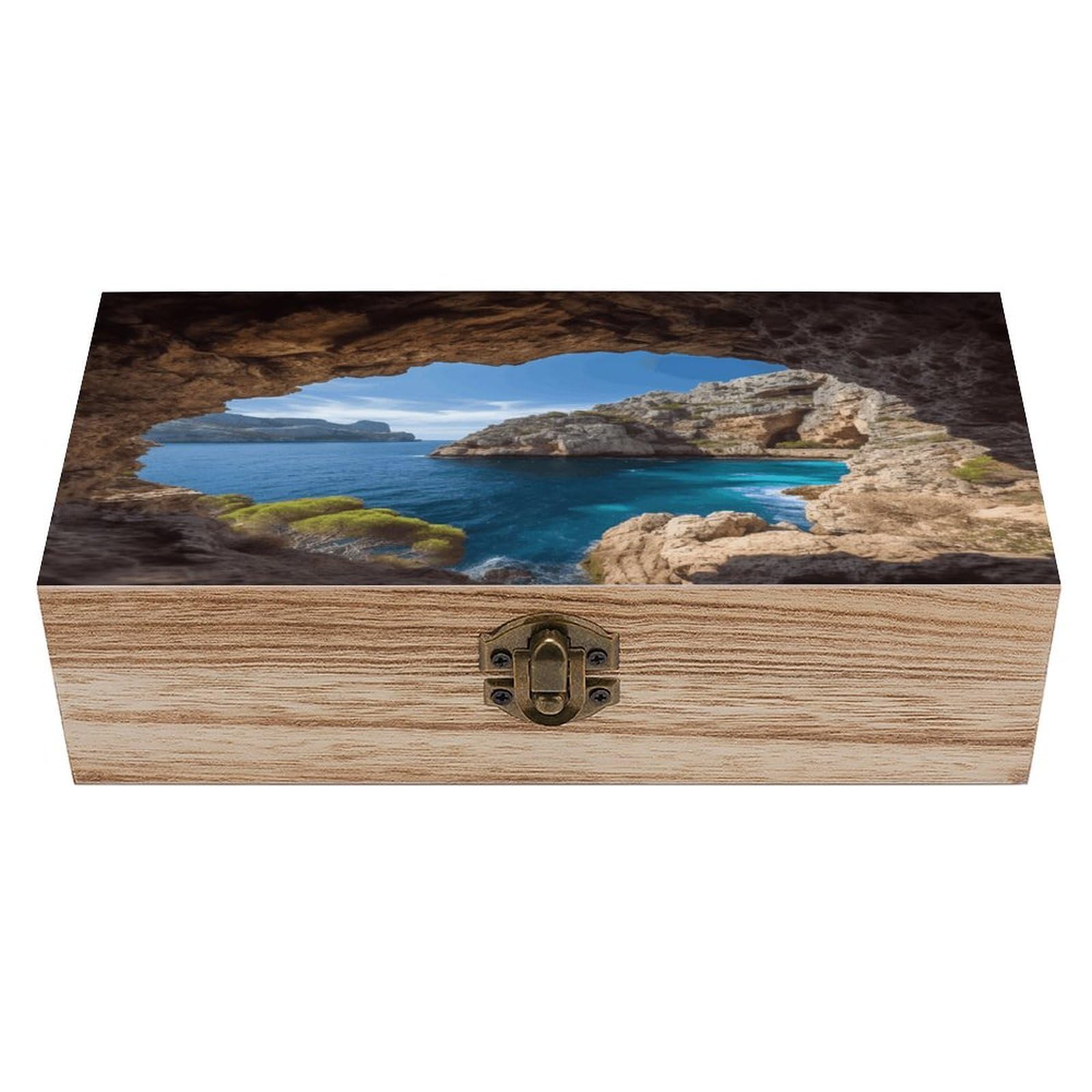 VstaDank Arch in Mallorca Spain Wooden Storage Box Wooden Keepsake Box with Hinged Lid Exquisite Solid Wood Decorative Jewelry Case Memory Box for Jewelry Photos Letters Crafts Trinkets