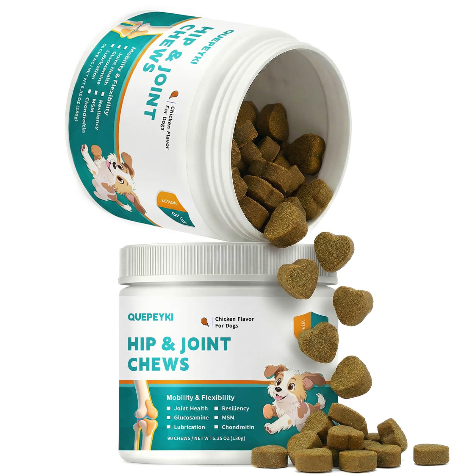 Glucosamine Chondroitin MSM for Dogs – Hip and Joint Soft Chews with Green Lipped Mussel, Eggshell Membrane & Hyaluronic Acid – Senior Dog Mobility Support – Real Chicken Flavor, 90 Count