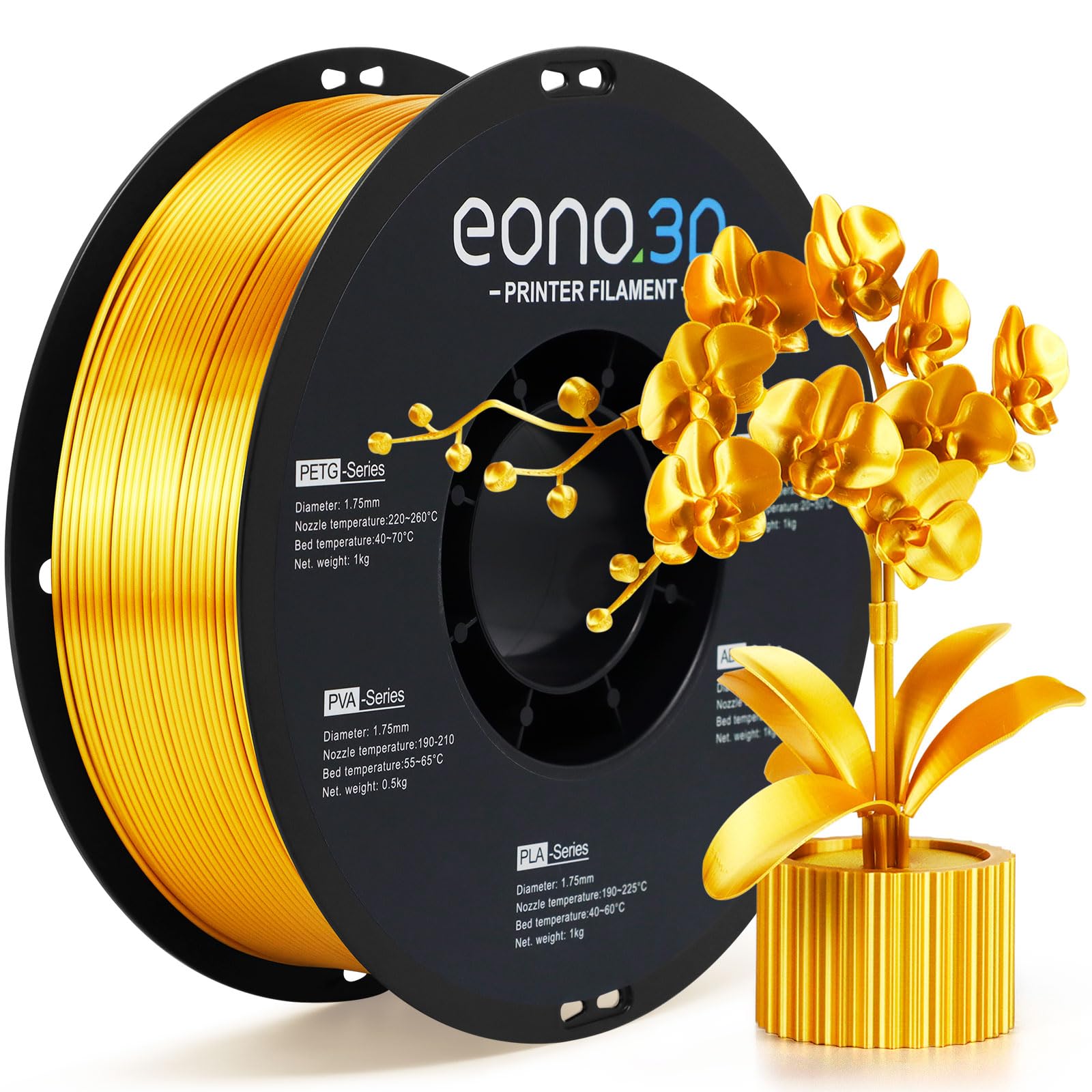 Silk Gold PLA Filament 1.75mm, Metallic Gold 3D Printer Filament, Shiny Silk PLA Filament High Gloss Finish, Easy to Print, ±0.03mm Accuracy, 1kg Spool, AMS Compatible