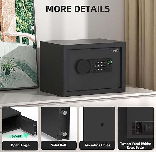 Miniatura 5 de AEGIS Caja fuerte de huellas dactilares, caja fuerte pequeña con teclado digital programable, caja de seguridad para dinero para el hogar, oficina,