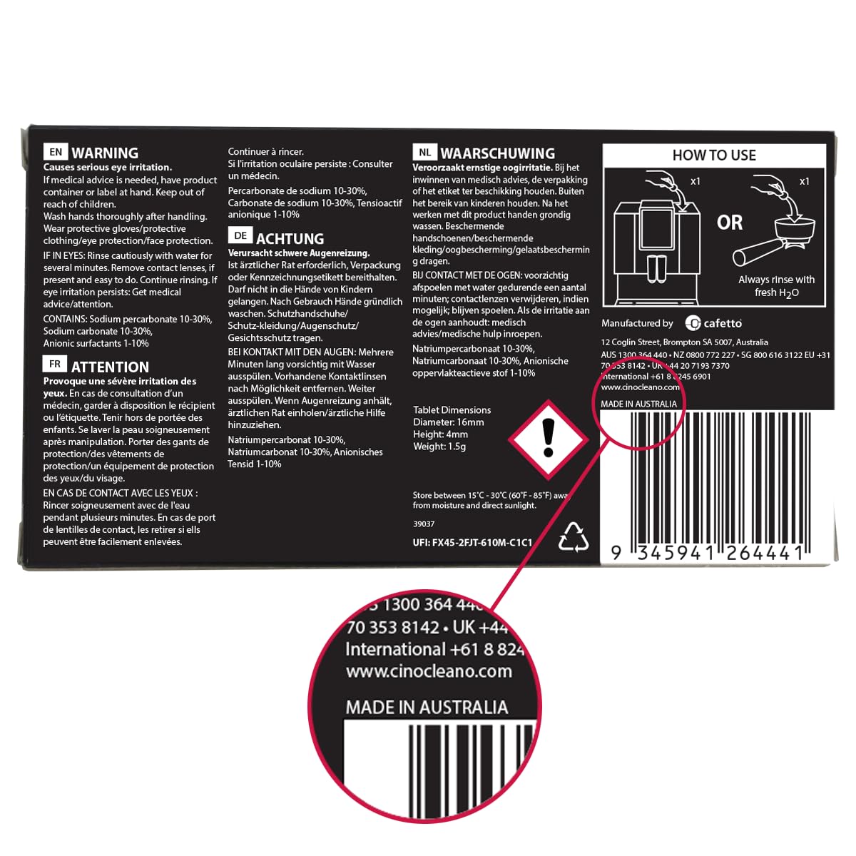 Cafetto Australia - Pastillas de limpieza para máquinas de café (8) | Compatible con máquinas de café caseras | Pastillas de limpieza para máquinas de café espresso - Seguro para tu