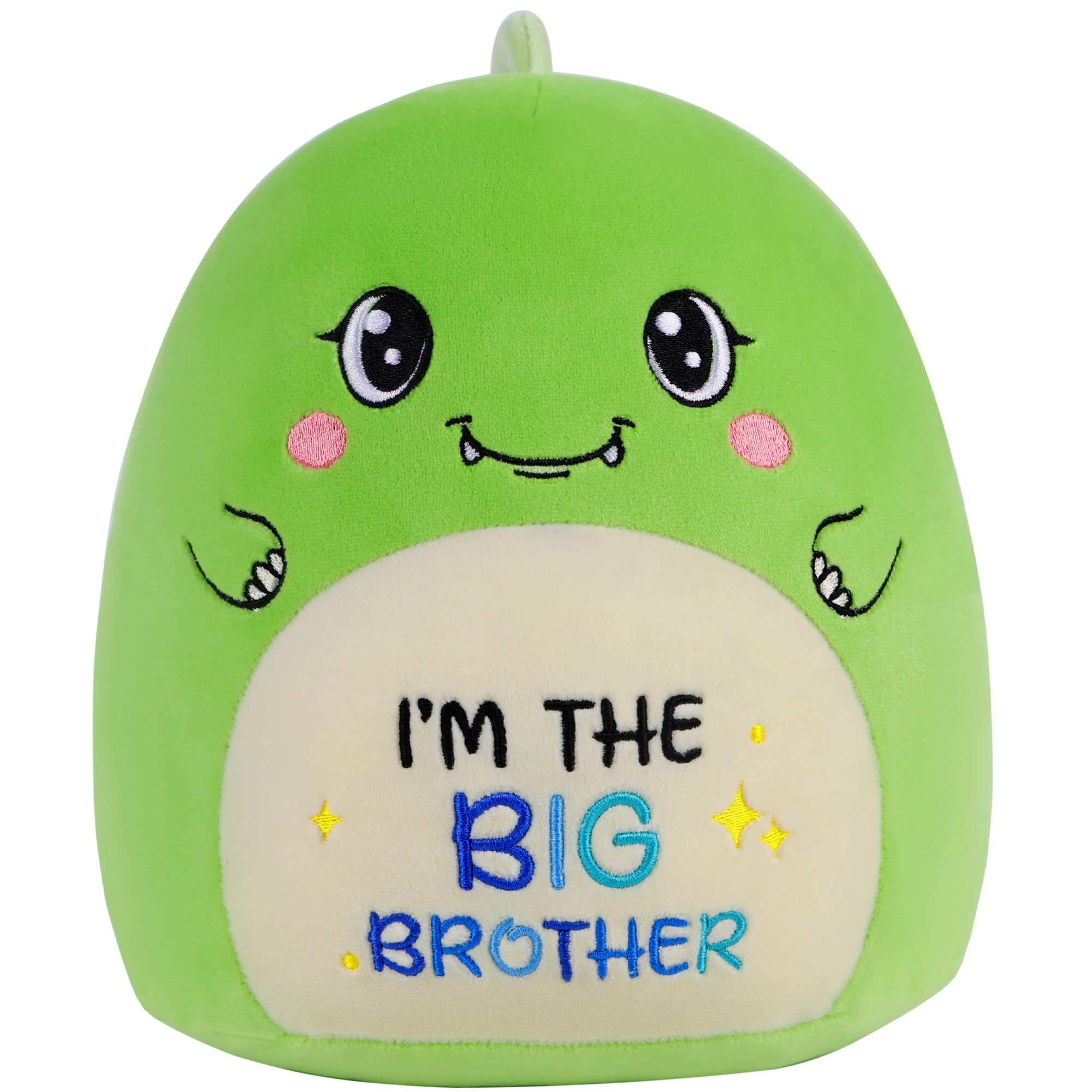 SEAOPOP Big Brother Dinosaur Stuffed Animals: 9-Inch Cute Green Dinosaur Plush Toys, I’m The Big Brother Plushie Pillows, New Sibling Gifts for Boys