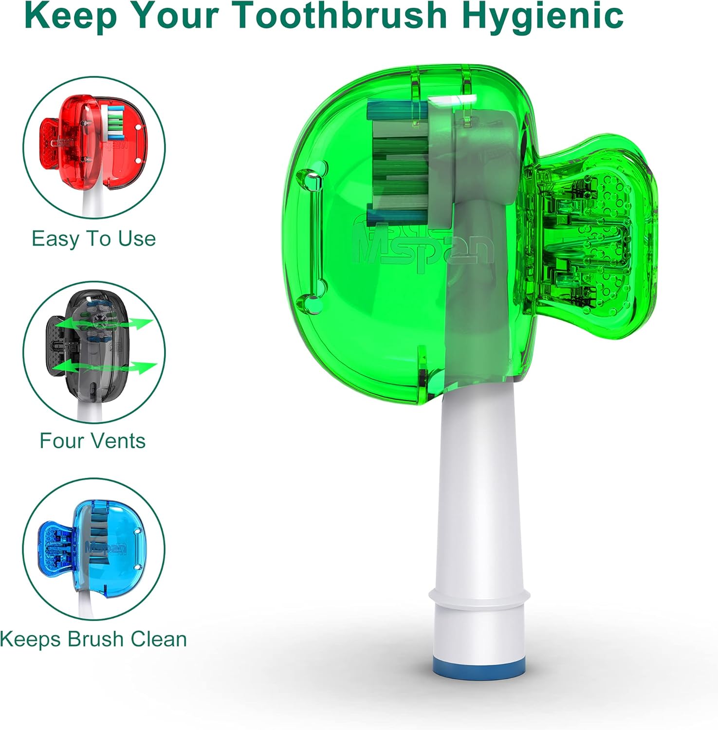 Mspan Capuchon de Protection pour Tête de Brosse à Dents - Étui Ventilé Durable, Lot de 4 Couleurs - Image détaillée