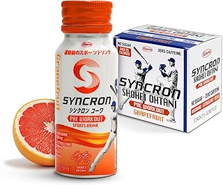 Syncron Pre Workout Sports Drink Endorsed by Shohei Ohtani, Aluminum Bottled, Sugar Free Pre Workout Drink with L Arginine, L Citrulline & BCAAs, Pre Workout Energy Shot, Grapefruit, 6 Pack, 2 oz