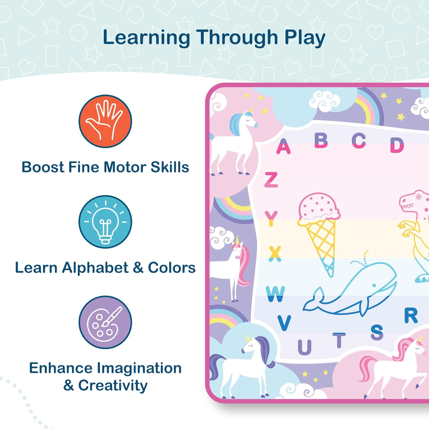 Wildkin Doodle Mat – Extra Large 60 x 42 Inch Water Drawing Mat for Kids, Educational Learning Toy with Letters & Numbers, Mess-Free Coloring for Toddlers & Preschoolers (Unicorn Rainbows)