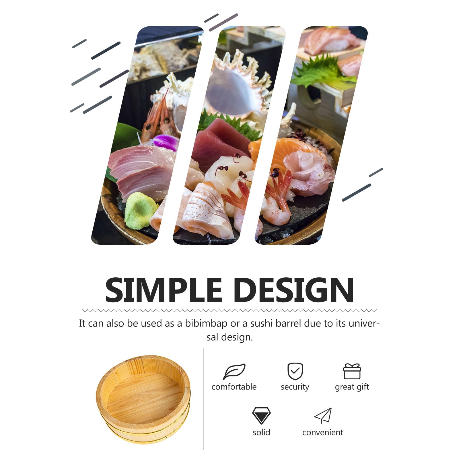 Cubo de Madera Natural para Sushi de 25 Cm, Barril Redondo para Arroz Japonés, Recipiente para Servir y Mezclar Alimentos en Cocina y Restaurante