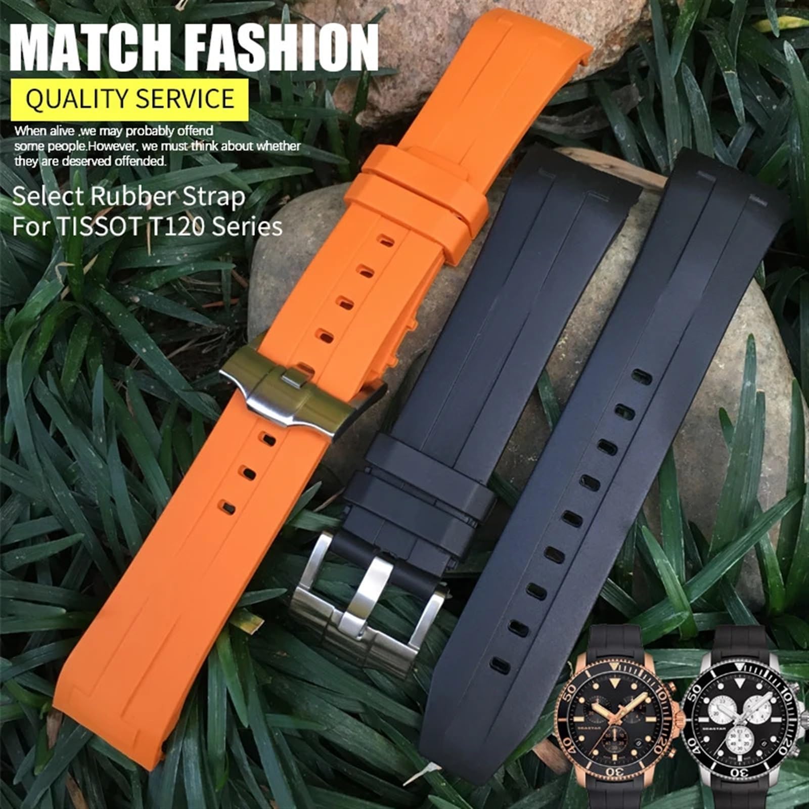 21 mm 22 mm gumowy pasek do zegarka pasujący do Tissot T120417 T120407 SEASTAR sportowy pasek do zegarka nurkowego czarny pomarańczowy