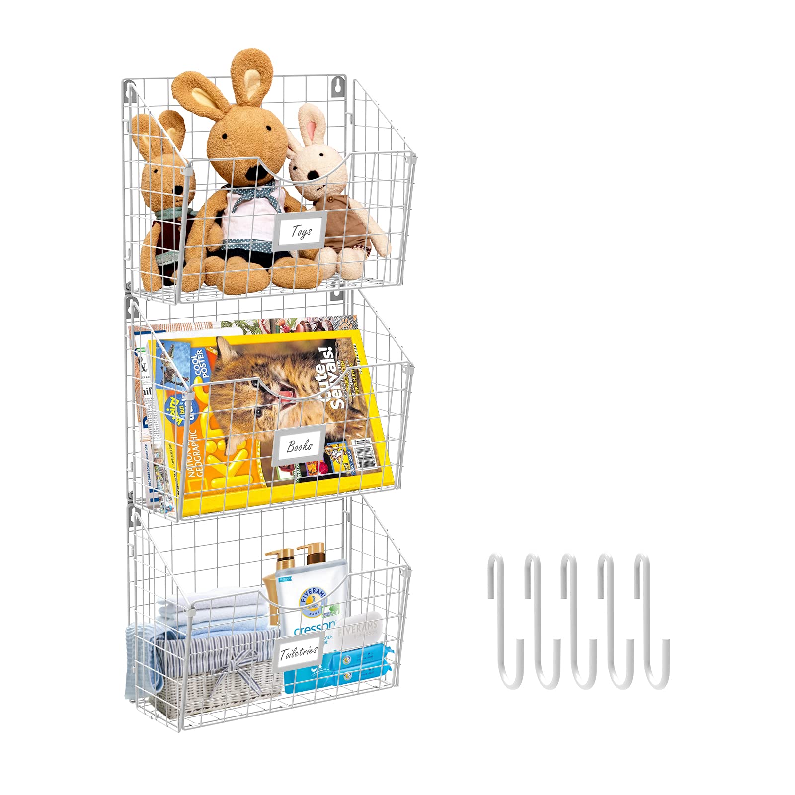 Buy Xcosrack 3 Tier Hanging Metal Wire Basket Bin with 6 Hooks