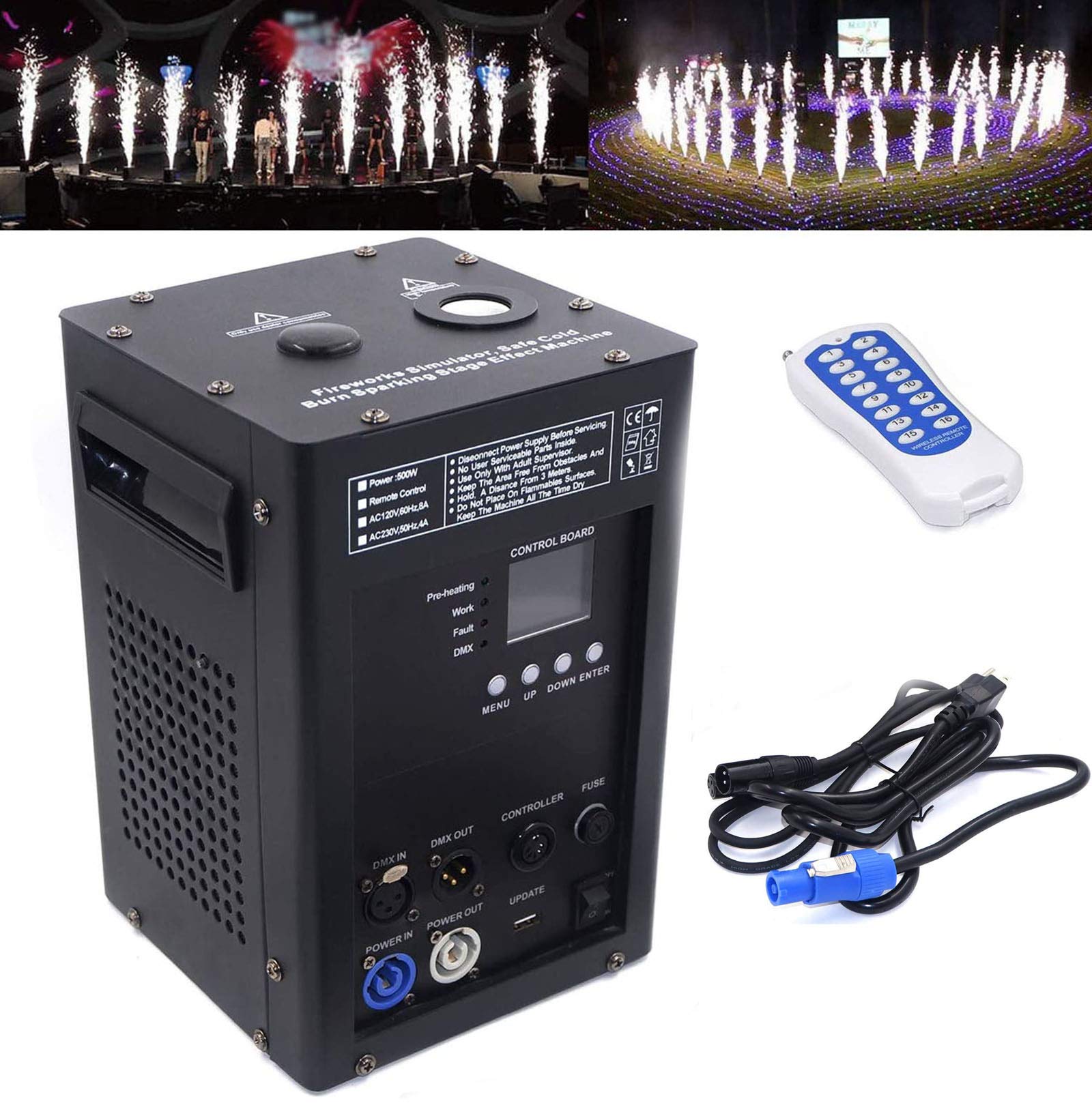 Macchina per fuochi d'artificio da 500 W, Macchina per fuochi d'artificio a Freddo con Telecomando DMX-512, Adatta per Discoteche, Club, concerti, palchi, DJ,1Piece