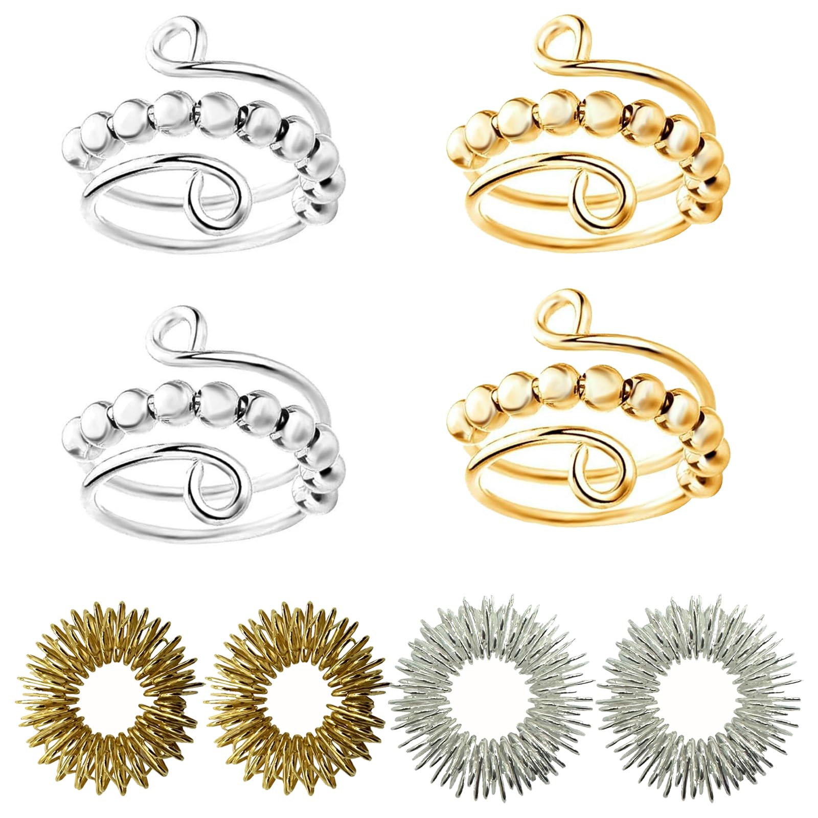 Zestaw 8 pierścieni Fidget Rings, regulowane pierścienie antystresowe, zabawki antystresowe, do masażu palców, antystresowe, z perłami, łagodzące lęki, pierścionki nastrojowe