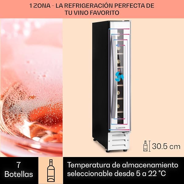 KLARSTEIN Vinoteca, Nevera para Vinos con 1 Zona de Refrigeración, Botellero Puerta Cristal para Vino, Proseco, Expositor Interior y Exterior, Panel Táctil, 20 L., Vinoteca Capacidad 7 Botellas - 2