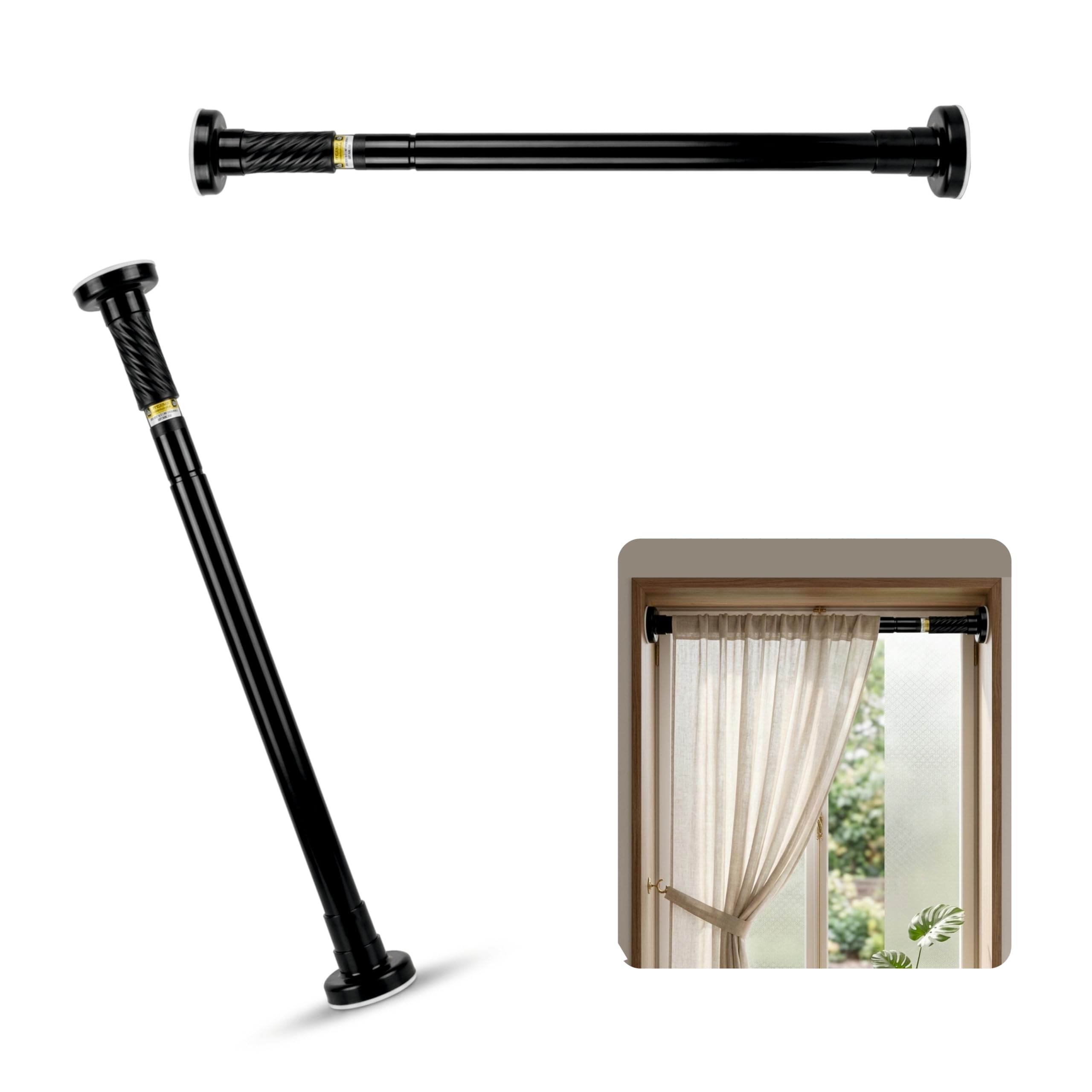 JIALTO Adjustable Bathroom Curtain Rod | Extendable 90 To 160 Cm Shower Curtain Rod Without Drill for Wall Anti-Skid Spring Pull | Door Curtain | Bathroom Pipe Rod | Curtain Stand - BLACK, Pack Of - 2-image-6