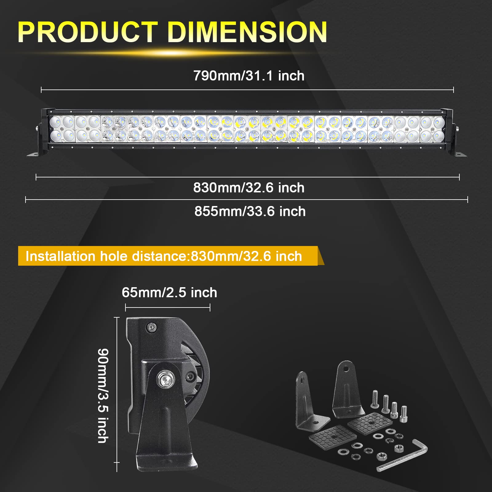 Willpower 81 cm, listwa świetlna LED, 180 W, wiązka powodziowa, listwa LED 12 V 24 V z wiązką przewodów, lampy robocze, światła terenowe, światła do jazdy terenowej 4 x 4, ciężarówki, traktora, łodzi,
