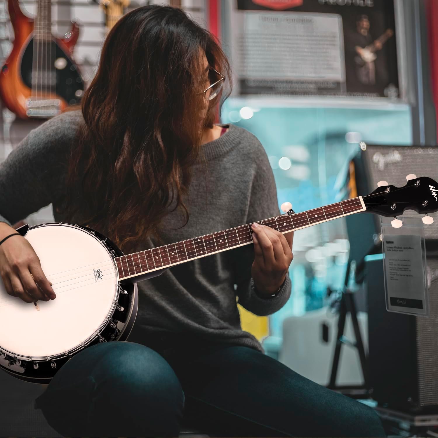 ADM Banjo 5 String Full Size Banjoes Set, 38 Inch Beginner Banjo Kit with Resonator, Remo Drum Head, Open or Closed Back, Gift Package Free Lessons Starter Accessories for Adults Teenager, Black image 2