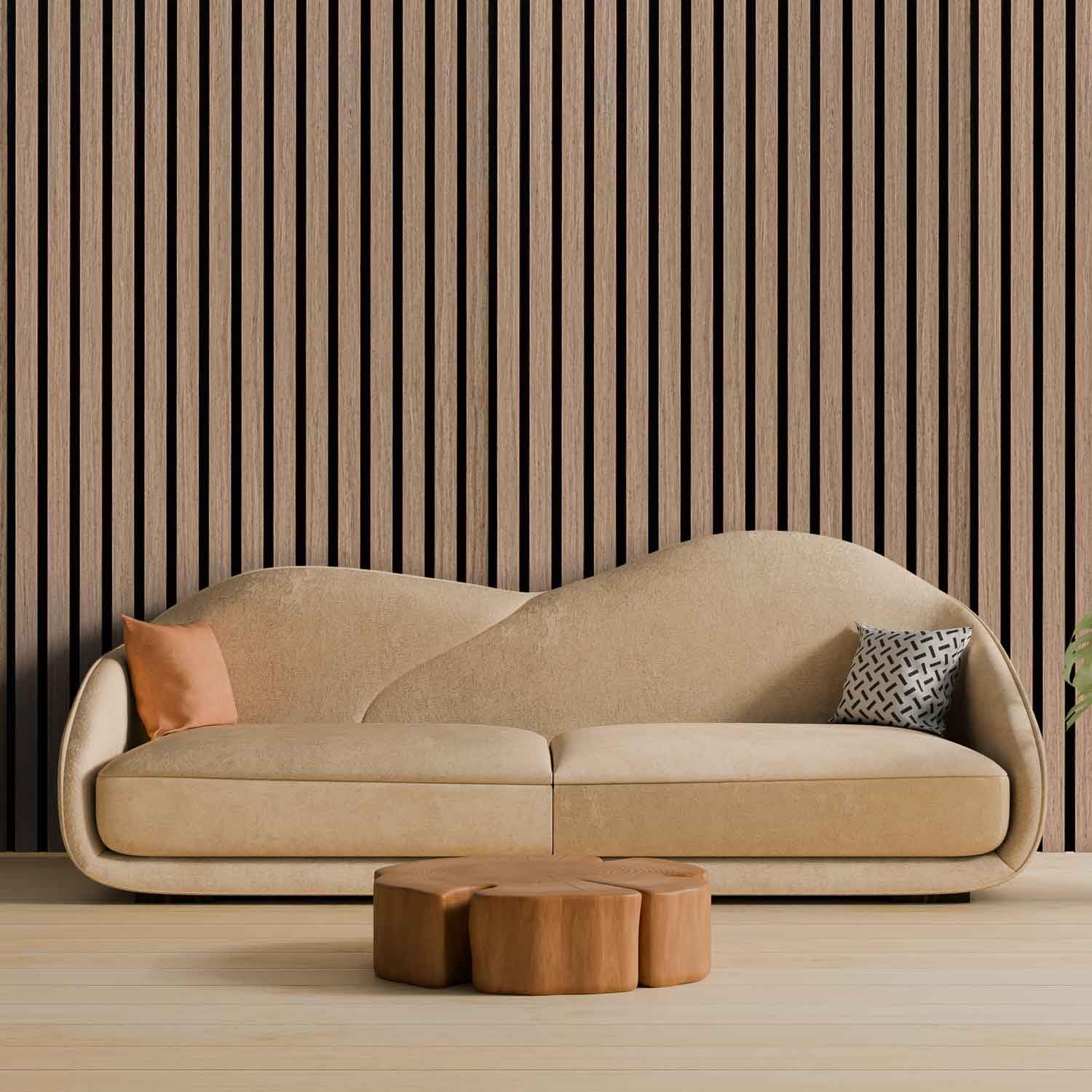 Beethoven - Set di 4 pannelli fonoassorbenti decorativi in legno 150x60 cm, superficie totale 3,6 mq, marrone chiaro