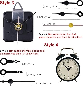 EMOON 3-Piece Silent Clock Mechanism Kit with 8 Pairs of Short Clock Hands Battery Operated Quartz Movement for DIY Clock Repair and Replacement (Total Shaft Length 16mm, 20mm, 23mm)