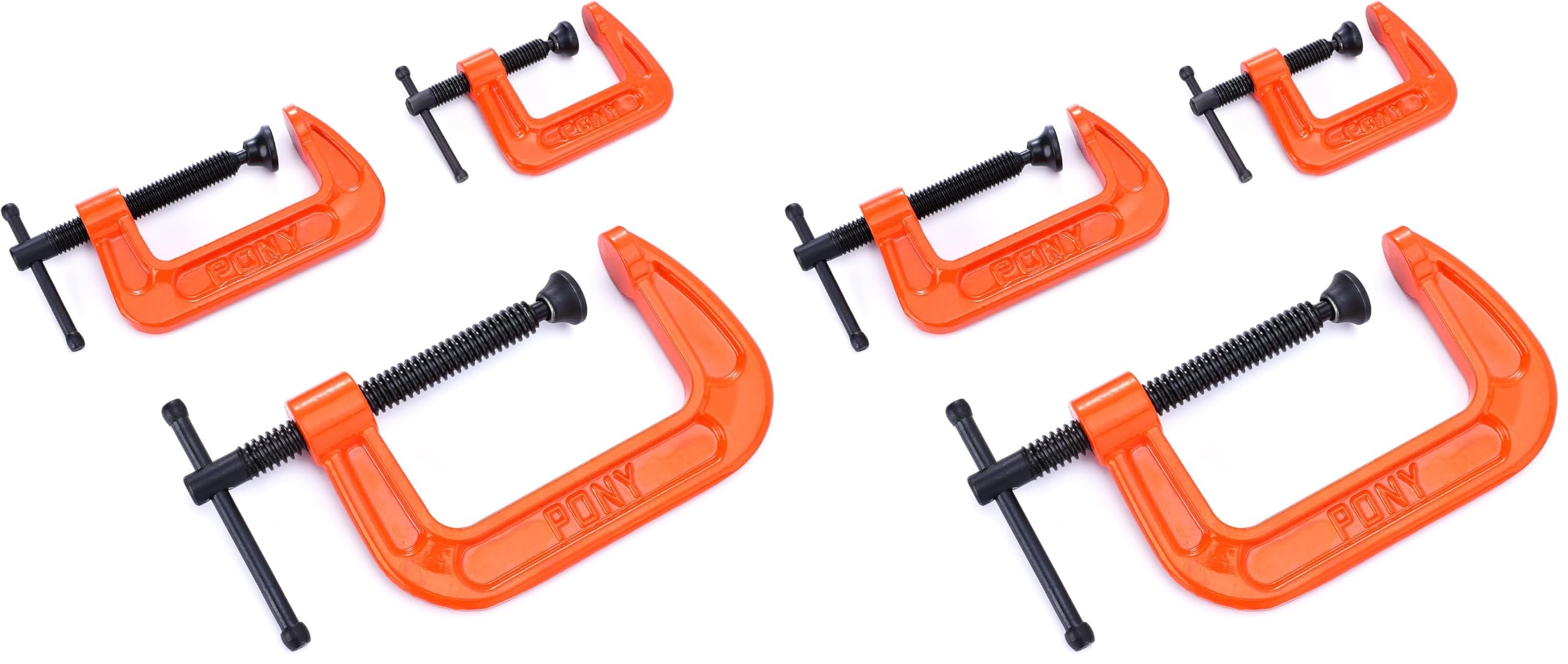 PONY Malleable Iron C-Clamp Set, 3-Piece, (1", 2", 3") (Pack of 2)