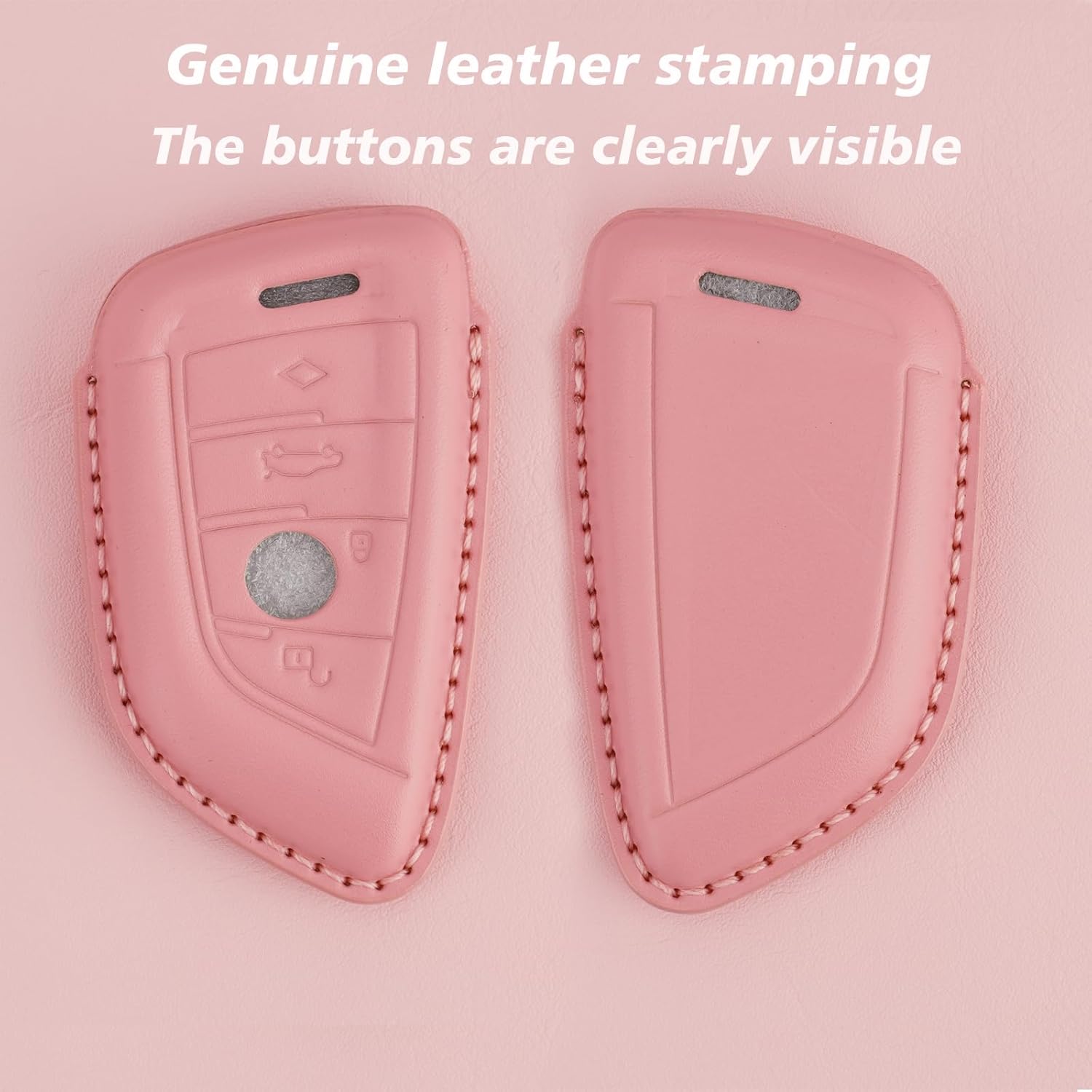 Leather Key Fob Cover Case, Keychain Shell, Compatible with BMW 2 5 6 7 X1 X2 X3 X5 X6 Series (Pink) - Image 4