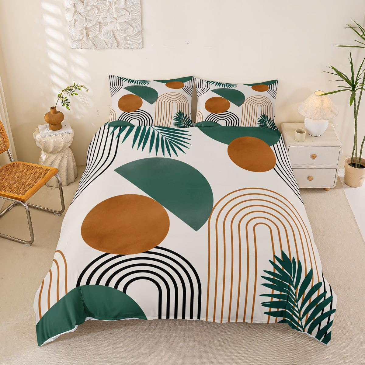 Homewish Abstrakcyjne zestawy poszewek na kołdrę w rozmiarze king size z połowy wieku nowoczesne geometryczne koła pościel dla dorosłych nastolatków kobiet sztuka vintage poszewka na kołdrę zmywalny