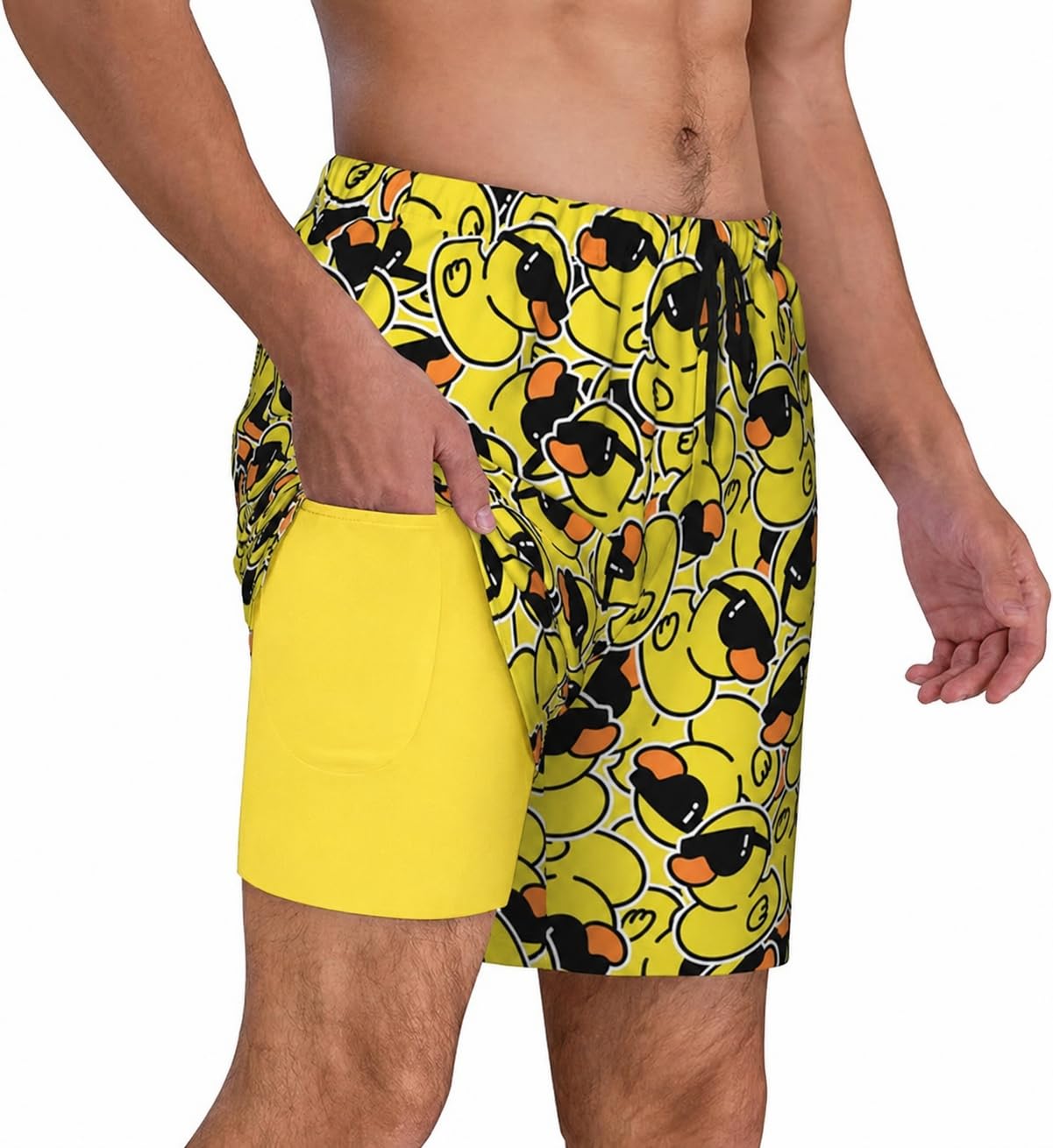 Duck Men's Swim Trunks with Compression Liner 2 in 1 Inseam Quick Dry Beach Shorts 7 inch Swimming Board Shorts-image-5