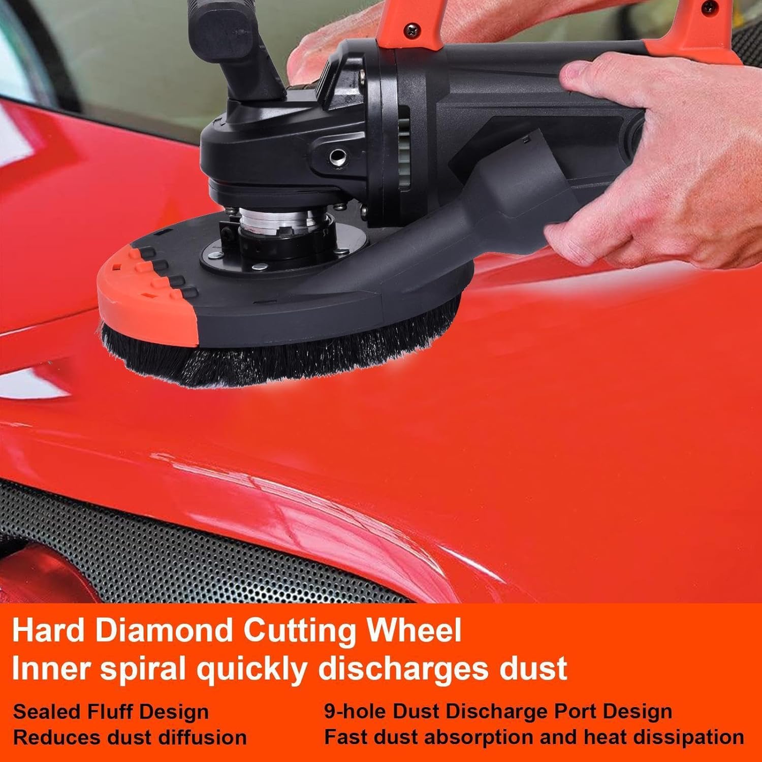 2200W Concrete Grinder 6-Speed, Wet Stone Polisher Full Kit: 6" Diamond Wheel + Putty Disc + Flocking Sandpaper + Hook & Loop Disc, Dust Shroud, 90° Edge Grinding