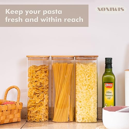 Miniatura 3 de Recipientes rectangulares de almacenamiento de pasta de espaguetis de 71 onzas con tapas, recipientes altos de despensa, tarros de almacenamiento de