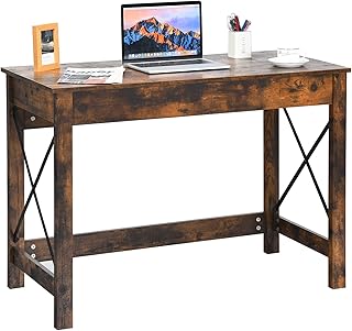 COSTWAY Computer Desk, Wooden Writing Workstation PC Laptop Table, Simple Style Home Office Bedroom Working Study Desk (Rustic Brown)