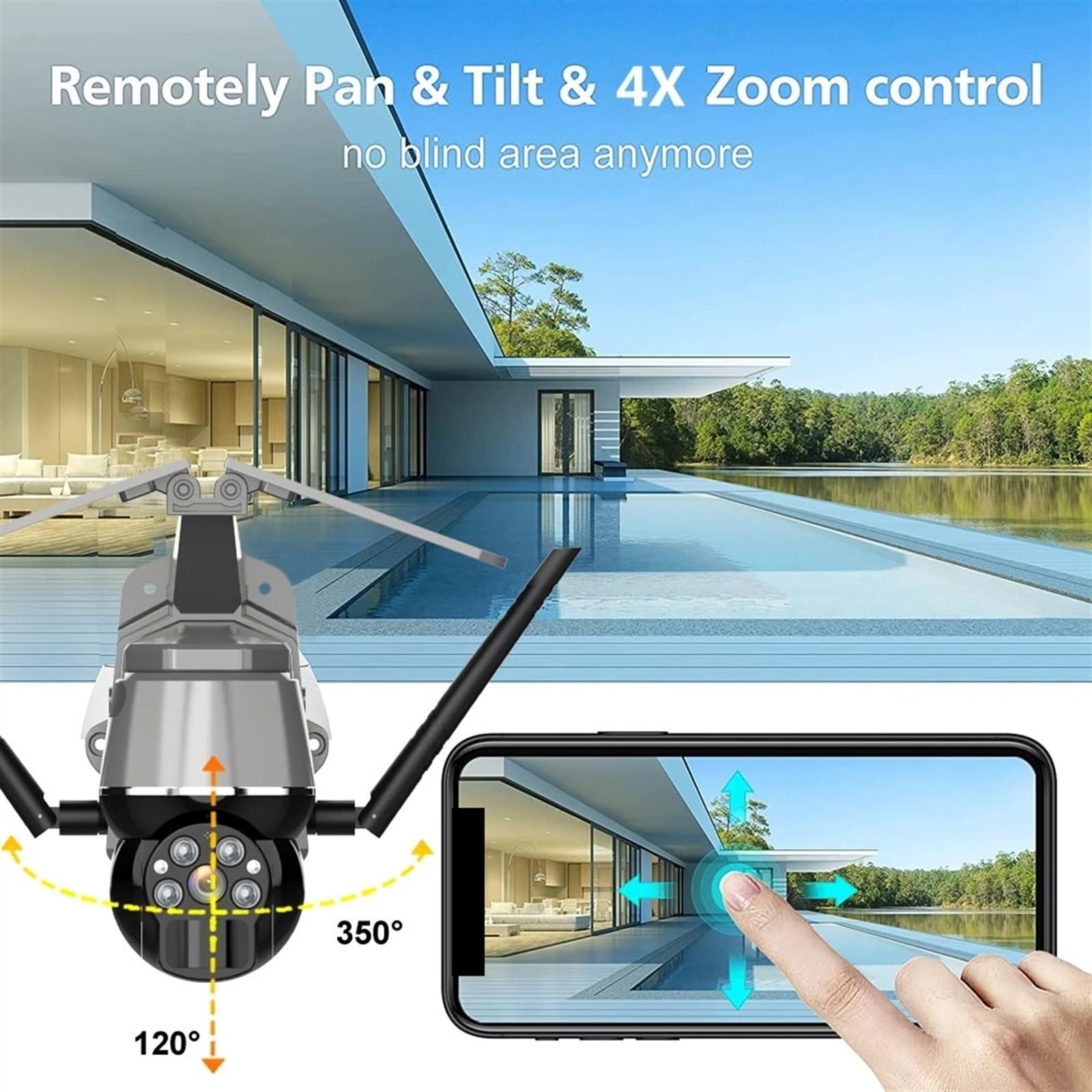 Telecamera di sicurezza, Telecamera solare da 2 MP 4G PTZ Esterno IP66 Batteria ricaricabile incorporata Rileva PIR audio bidirezionale(WIFI Cam Battery128G)