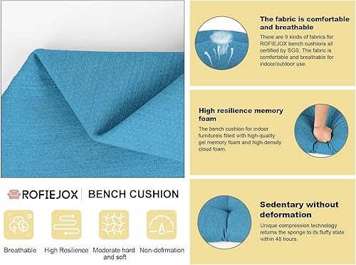 Miniatura 6 de Cojín de banco personalizado, tela personalizada, espuma de alta densidad, lazos inferiores antideslizantes, cojín de asiento largo para interiores