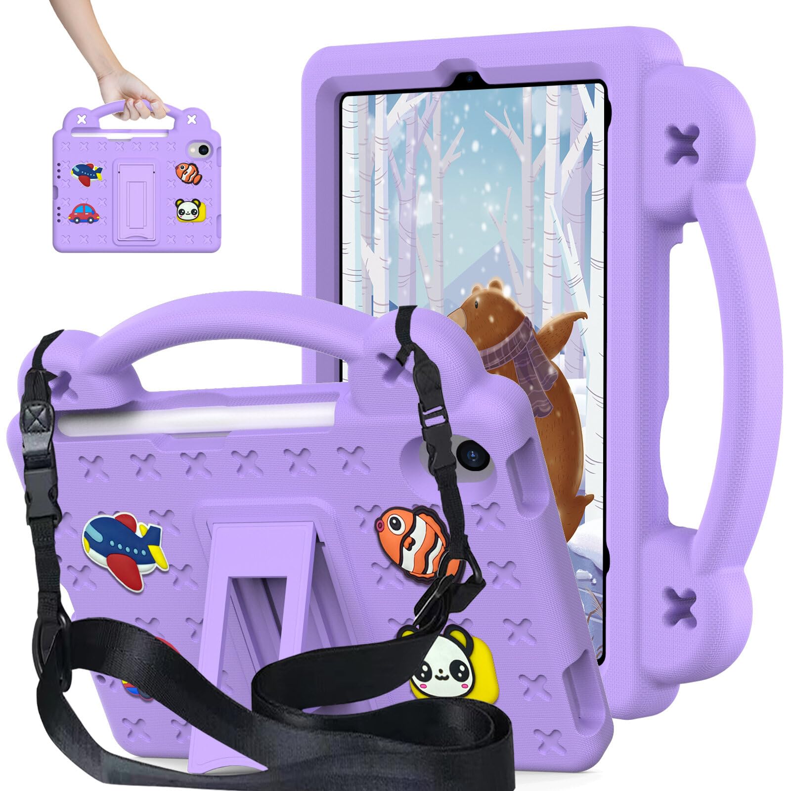 AKABEILA Compatible with Apple iPad 10 2022/Pro 11 2018-2022/Air 4 2020/Air 5 2022 10.9 Inch Tablet Case, Kids Case With Strap & Pen Tray Light Purple
